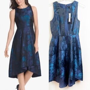 NWT White House Black Market Jacquard Blue Midi Dress 2 Wedding Guest Party Glam